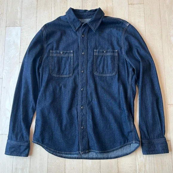 AG Adriano Goldschmied Denim Men’s Utility Snap Button Dark Indigo Shirt Large - Picture 1 of 16